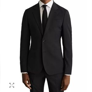 REISS Promise Plain Weave Blazer, Color Black, Size 44 Regular, Retail $475.00US